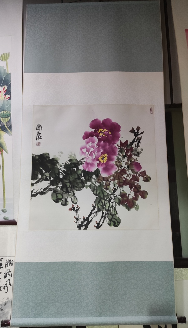 古玩轉(zhuǎn)賣(mài)手工精裱河南名家韓國(guó)慶 花開(kāi)富貴拍賣(mài)，當(dāng)前價(jià)格398元