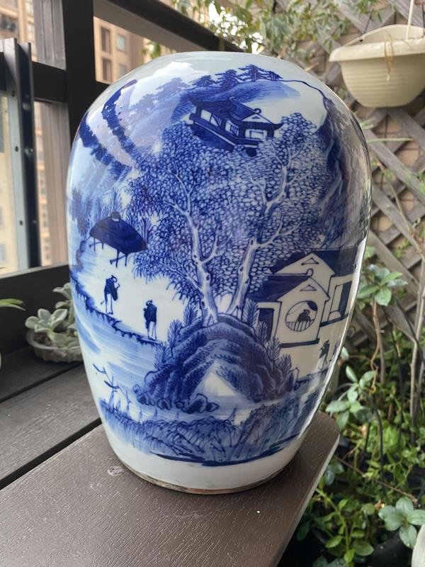 古玩陶瓷山水紋青花冬瓜罐拍賣,當(dāng)前價(jià)格6520元