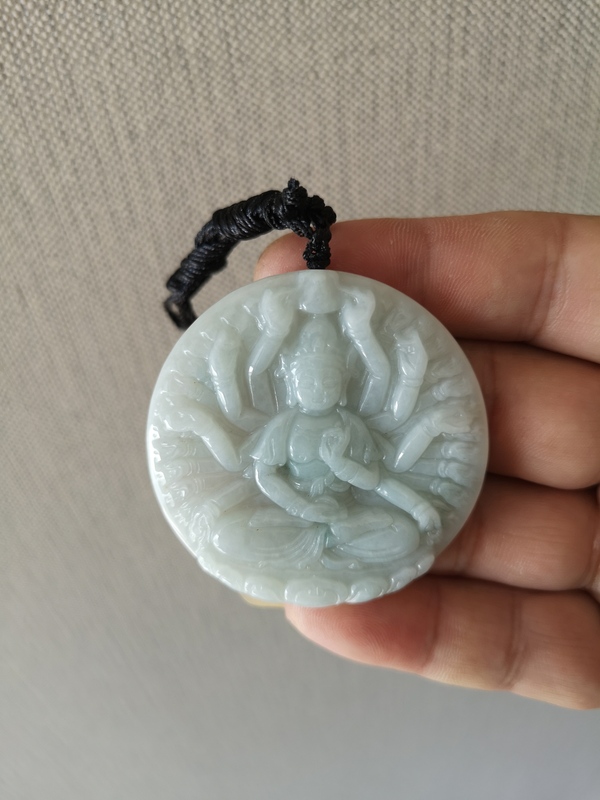 古玩玉器天然翡翠雕“千手觀音”牌拍賣,當前價格456元