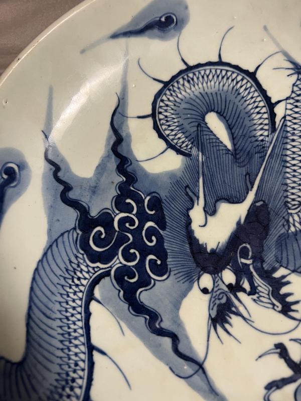 古玩陶瓷青花過墻龍盤拍賣,當前價格18888元