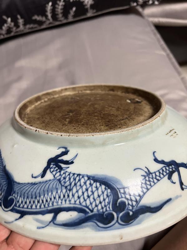 古玩陶瓷青花過墻龍盤拍賣,當前價格18888元