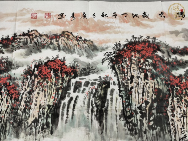 古玩字畫韋廣壽 遠(yuǎn)望燕山紅勝火 設(shè)色紙本鏡心真品鑒賞圖