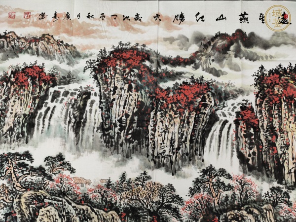 古玩字畫韋廣壽 遠(yuǎn)望燕山紅勝火 設(shè)色紙本鏡心真品鑒賞圖