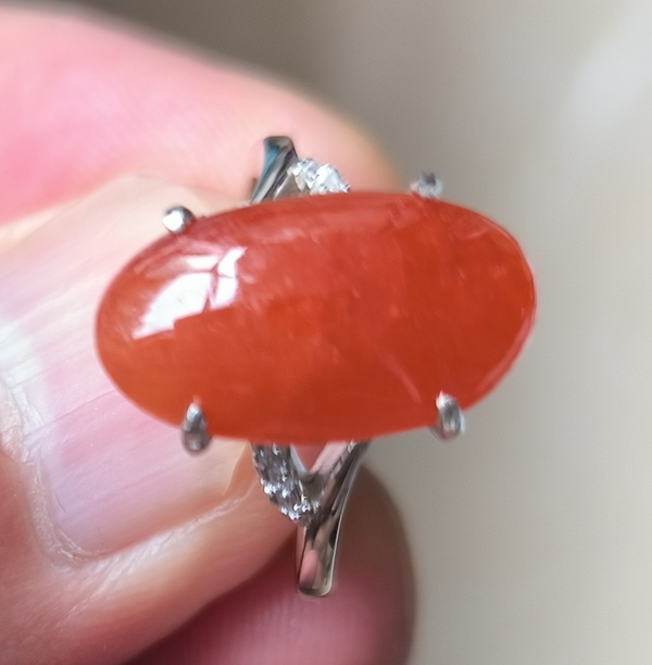 古玩玉器天然冰種紅翡鑲嵌大戒指(FJ0056)拍賣,當前價格988元