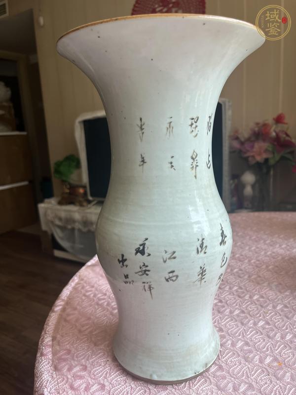 古玩陶瓷粉彩教子圖人物紋花觚真品鑒賞圖