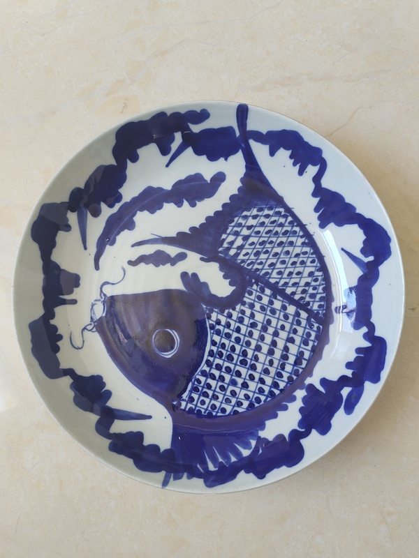 古玩陶瓷【實物保真】晚清民國.青花魚藻紋大盤拍賣,當前價格399元