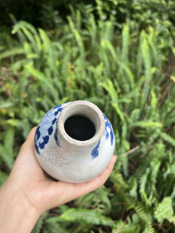 古玩陶瓷清中晚期哥釉青花鳳凰牡丹花紋瓶拍賣，當前價格818元