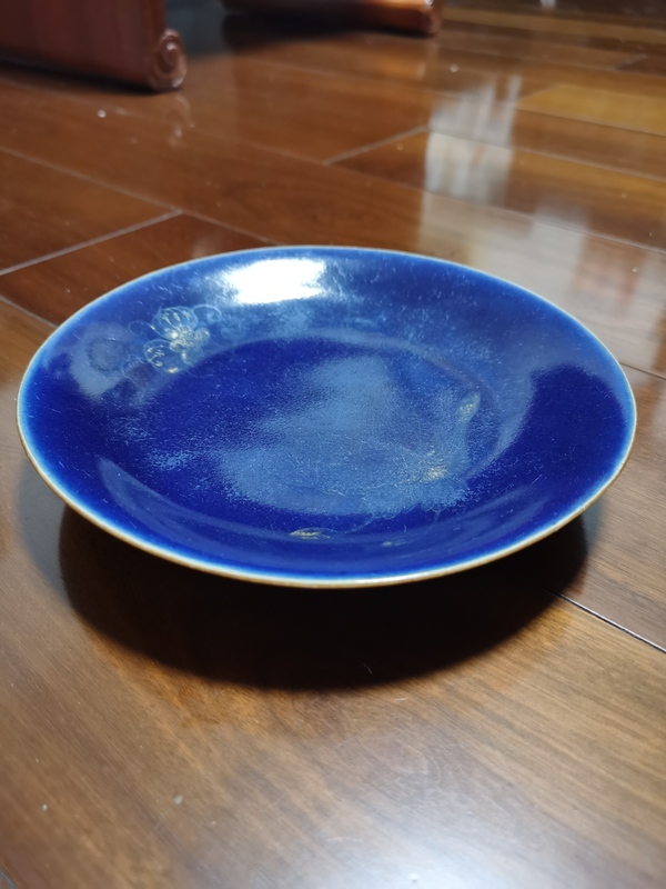 古玩陶瓷清乾隆霽藍釉描金瓜蝶連綿盤拍賣,當前價格5000元