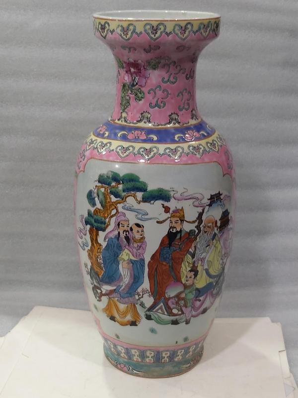古玩陶瓷粉彩群仙祝壽圖紋瓶拍賣,當前價格1888元