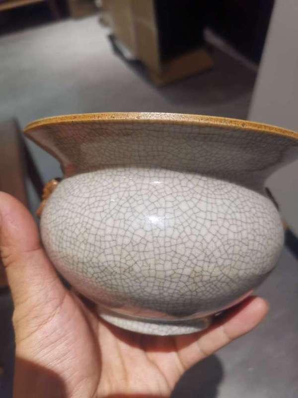 古玩陶瓷清乾隆仿哥釉獸耳爐拍賣,當前價格6200元