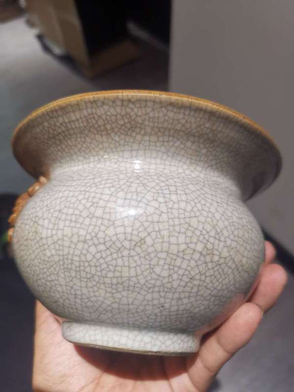 古玩陶瓷清乾隆仿哥釉獸耳爐拍賣,當前價格6200元