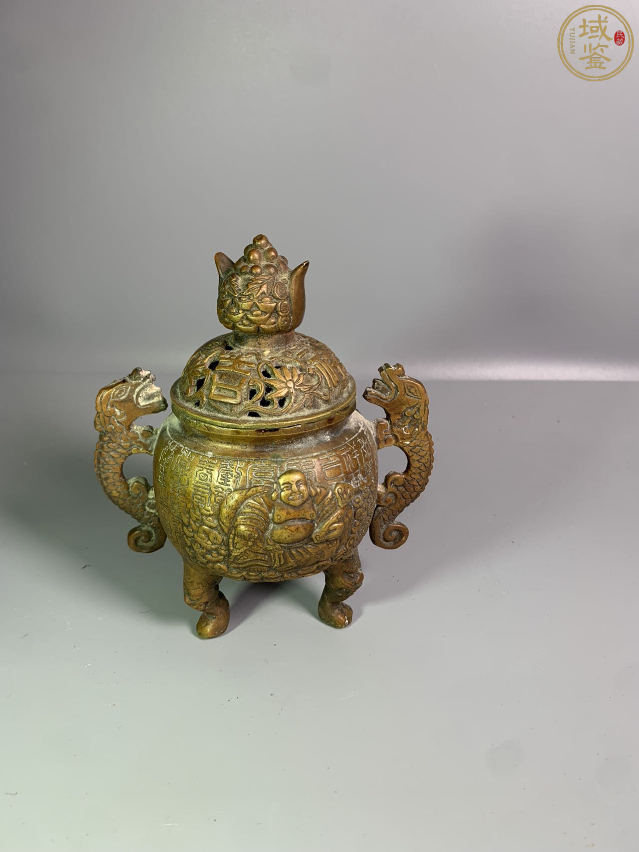 中国骨董品「家藏珍寳」3足炉アンティーク
