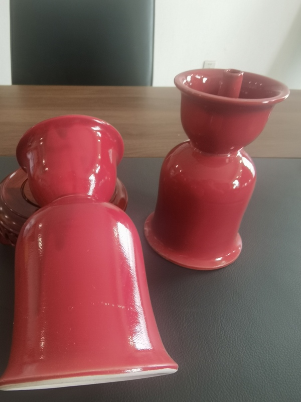 古玩陶瓷胭脂紅燭臺拍賣,當前價格150元
