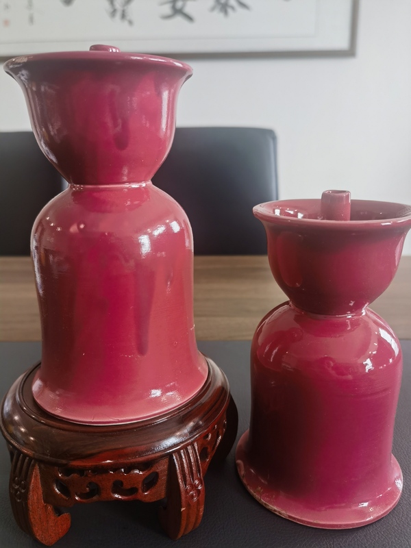 古玩陶瓷胭脂紅燭臺拍賣,當前價格150元