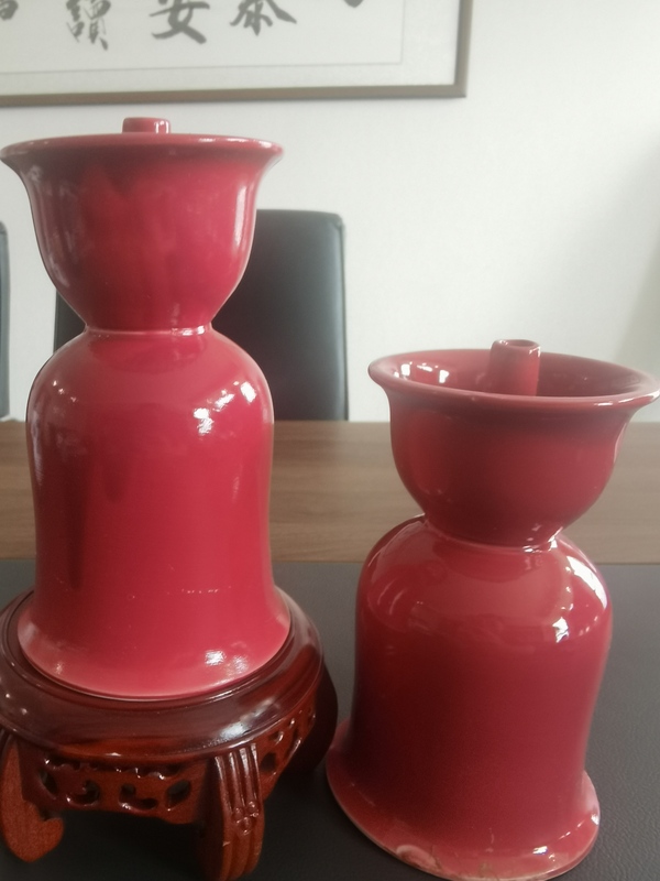 古玩陶瓷胭脂紅燭臺拍賣,當前價格150元