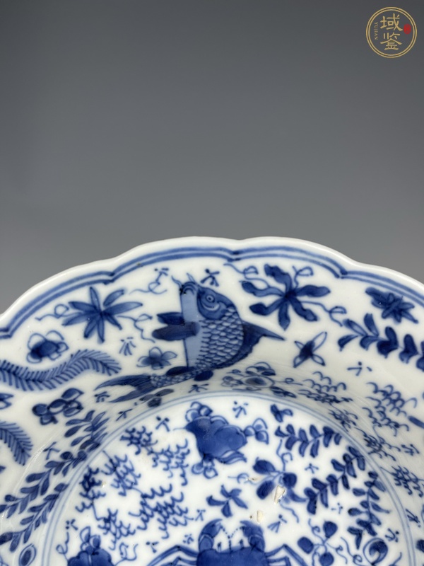 古玩陶瓷康熙·青花魚蟹紋花口盤真品鑒賞圖