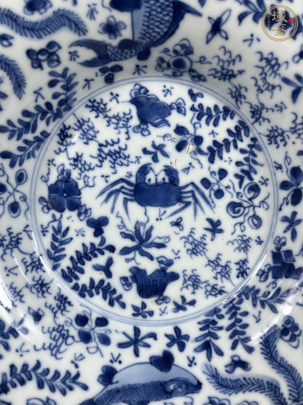 古玩陶瓷康熙·青花魚蟹紋花口盤真品鑒賞圖