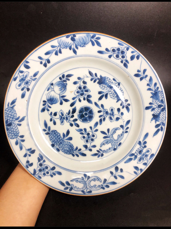 古玩陶瓷清康熙·精品青花三多紋飾折沿盤拍賣,當(dāng)前價(jià)格3000元