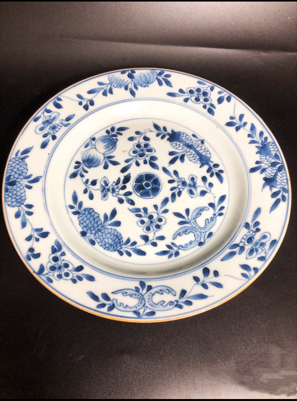 古玩陶瓷清康熙·精品青花三多紋飾折沿盤拍賣,當(dāng)前價(jià)格3000元