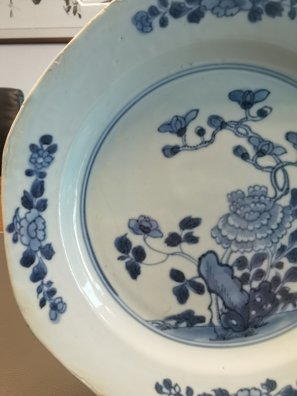 古玩陶瓷康熙青花洞石花卉紋八方盤拍賣,當前價格1200元