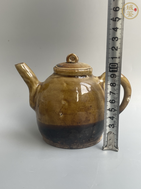 古玩陶瓷磁州窯醬黃釉茶壺真品鑒賞圖