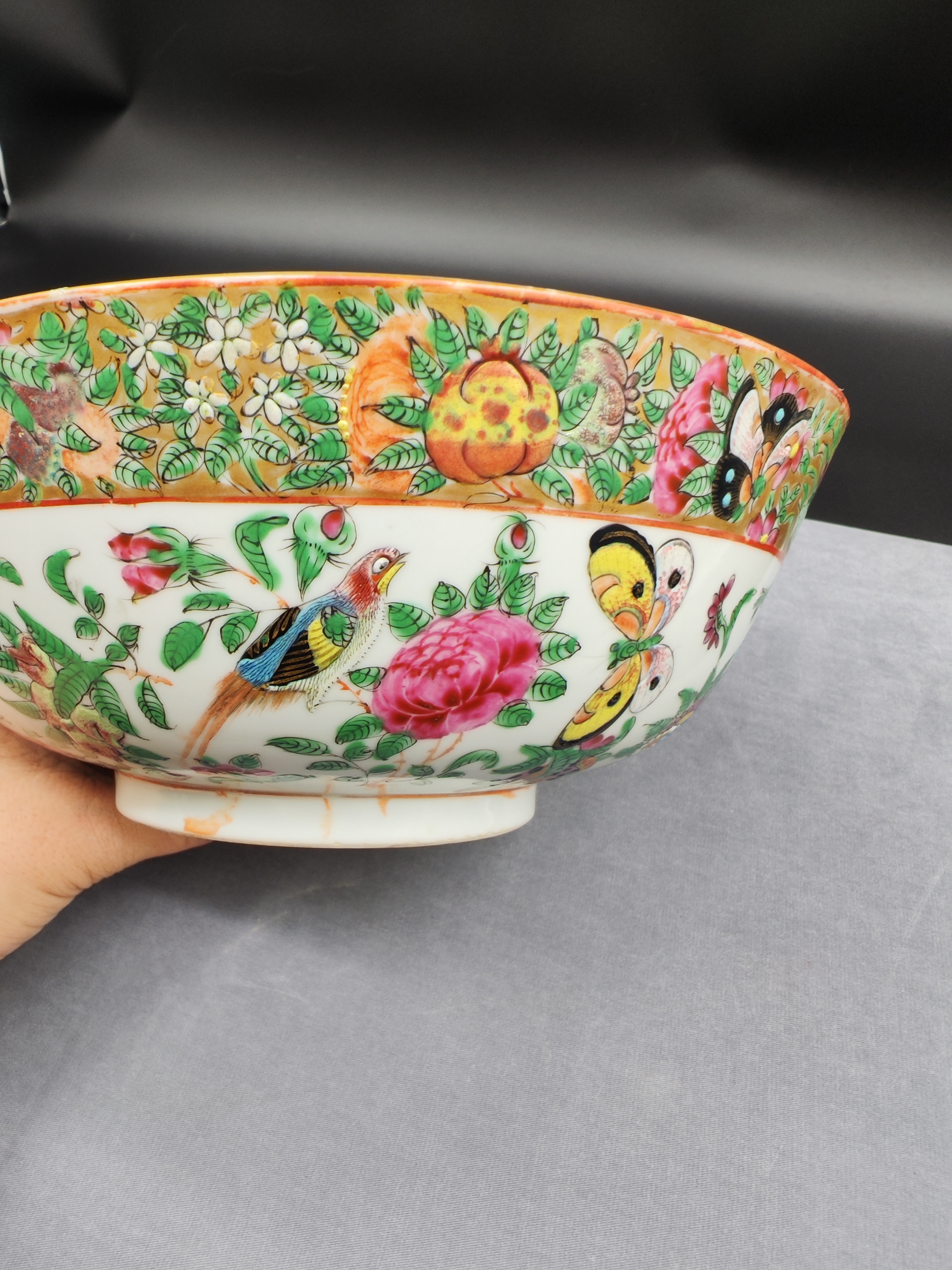 花鳥紋廣彩碗 中国　清末民初