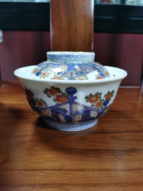 古玩陶瓷【有贈品】晚清民國青花加彩描金蓋碗拍賣,當前價格590元