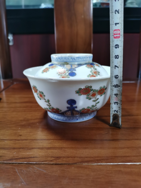 古玩陶瓷【有贈品】晚清民國青花加彩描金蓋碗拍賣,當前價格590元