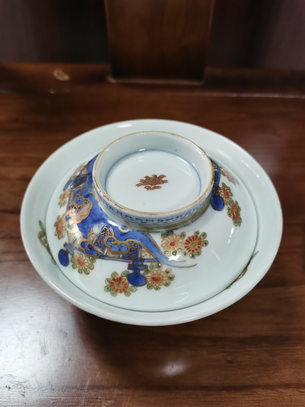 古玩陶瓷【有贈品】晚清民國青花加彩描金蓋碗拍賣,當前價格590元