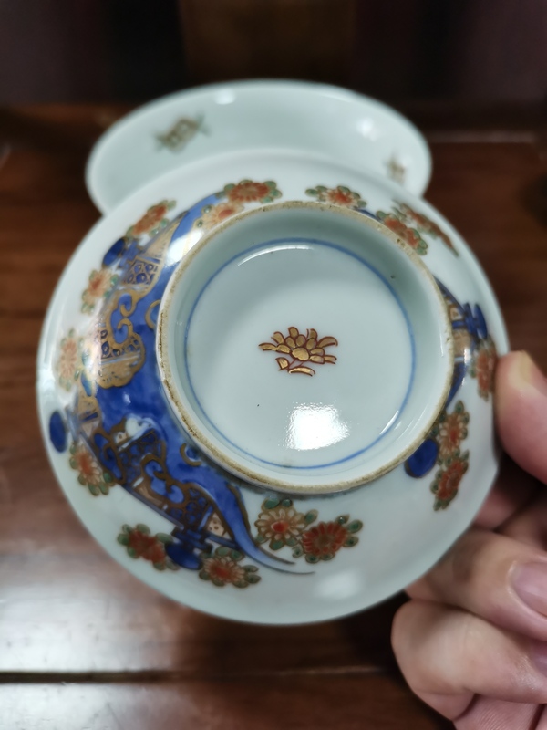 古玩陶瓷【有贈品】晚清民國青花加彩描金蓋碗拍賣,當前價格590元
