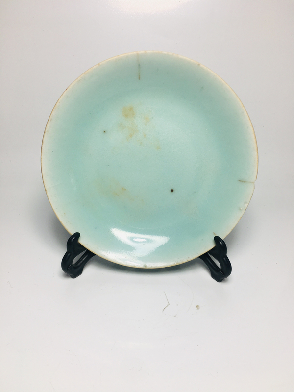 古玩陶瓷豆青釉盤拍賣,當前價格188元