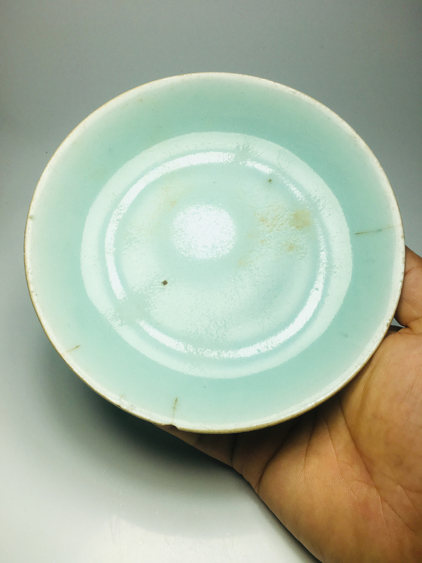 古玩陶瓷豆青釉盤拍賣,當前價格188元