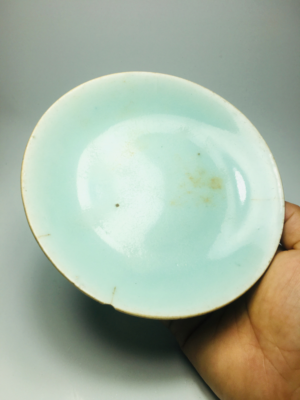 古玩陶瓷豆青釉盤拍賣,當前價格188元