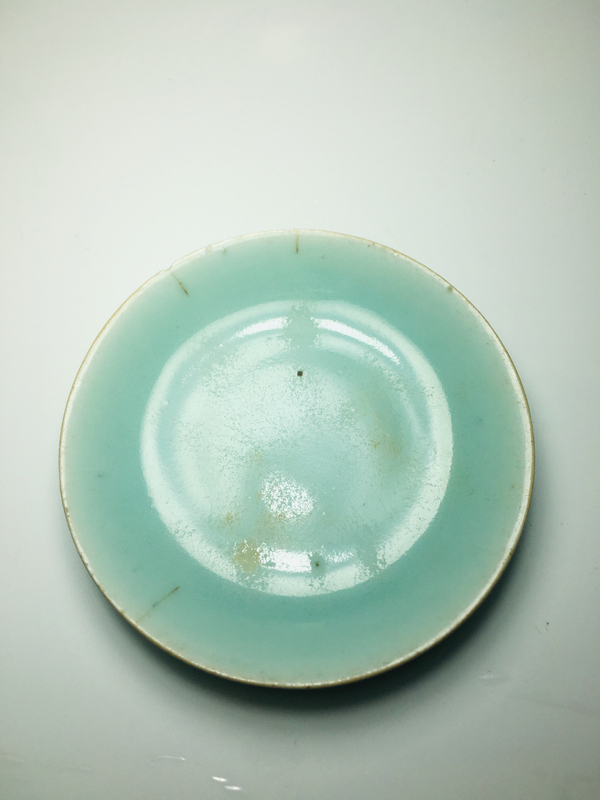 古玩陶瓷豆青釉盤拍賣,當前價格188元