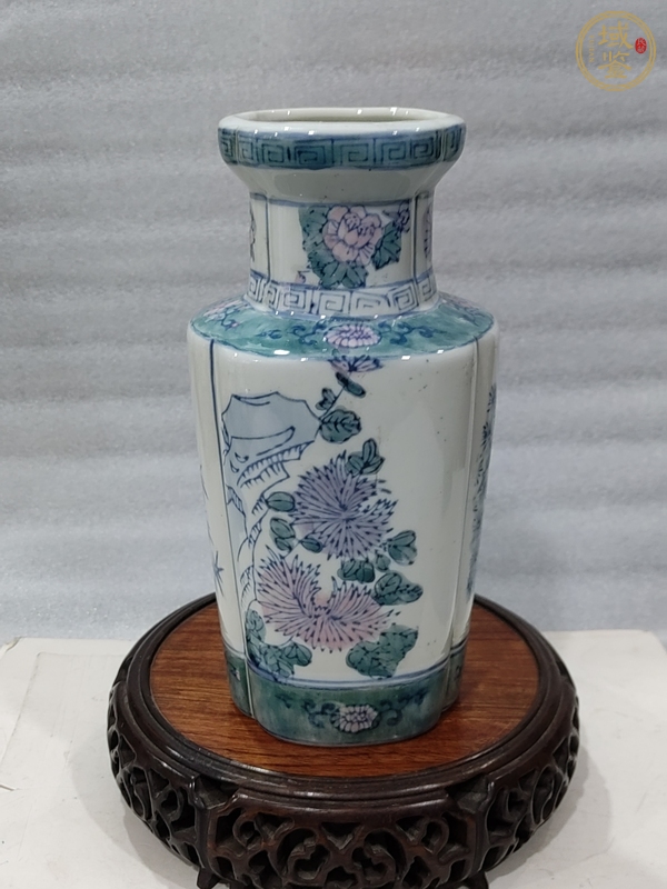 古玩陶瓷青花加彩松竹梅紋棒槌瓶真品鑒賞圖