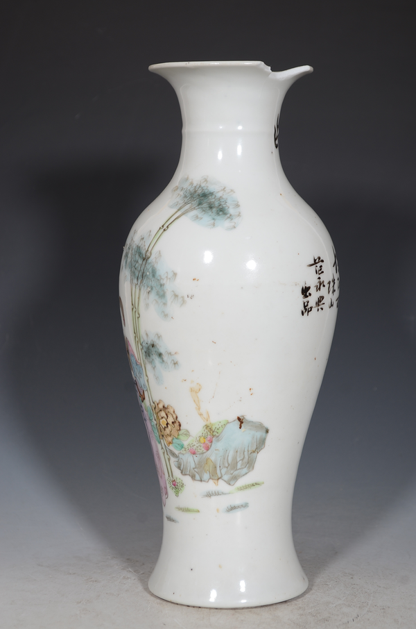 古玩陶瓷【名家精品】民國(guó)粉彩美人春色詩(shī)文觀音瓶拍賣，當(dāng)前價(jià)格688元