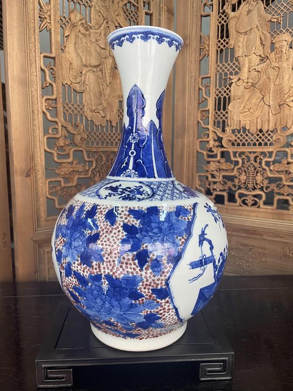 古玩陶瓷青花釉里紅花卉天球瓶拍賣,當前價格48000元