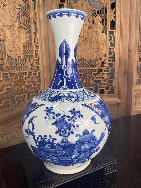 古玩陶瓷青花釉里紅花卉天球瓶拍賣,當前價格48000元