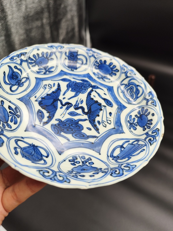 古玩陶瓷萬歷青花對(duì)頭鶴雜寶克拉克瓷拍賣，當(dāng)前價(jià)格5600元