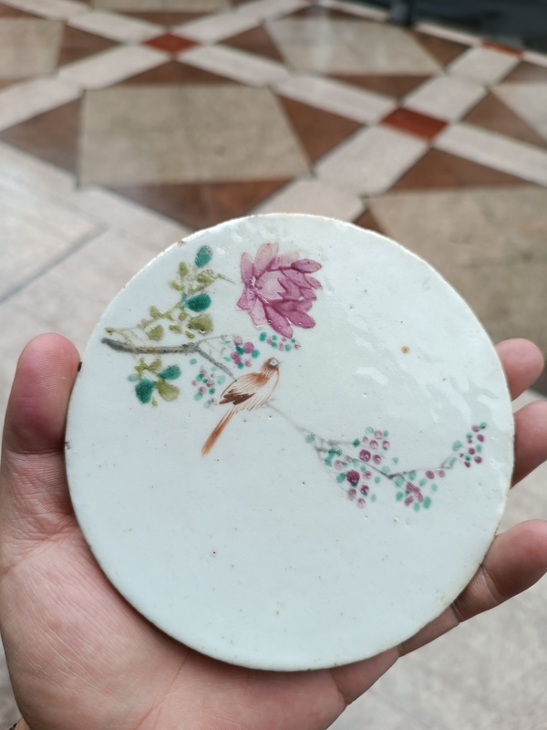 古玩陶瓷晚清傳世淺絳彩花鳥紋瓷板拍賣,當前價格2200元