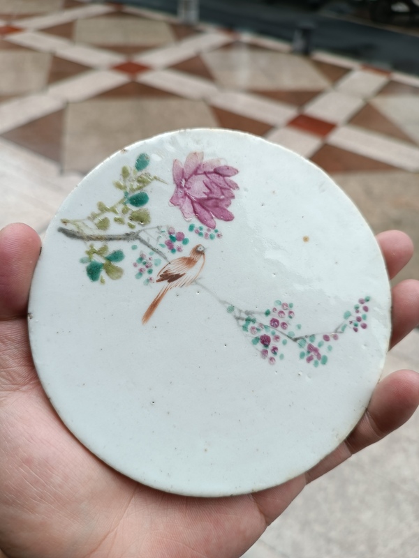古玩陶瓷晚清傳世淺絳彩花鳥紋瓷板拍賣,當前價格2200元