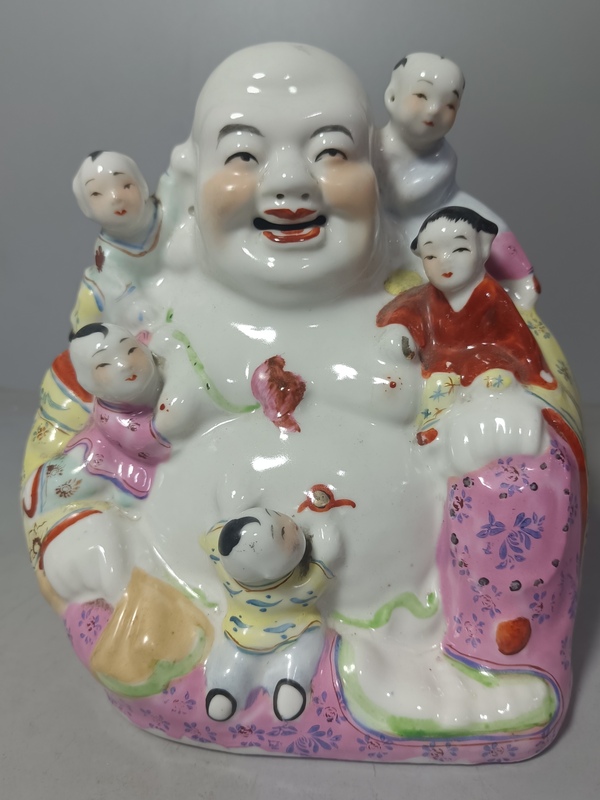 古玩陶瓷粉彩五子登科彌勒佛像拍賣,當(dāng)前價(jià)格386元