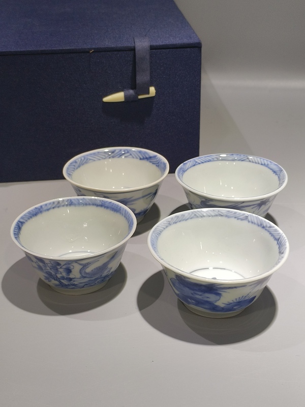 古玩陶瓷青花雉雞牡丹圖茶杯一組拍賣,當前價格3999元