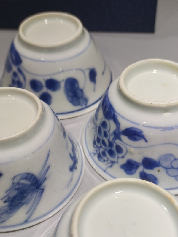 古玩陶瓷青花雉雞牡丹圖茶杯一組拍賣,當前價格3999元