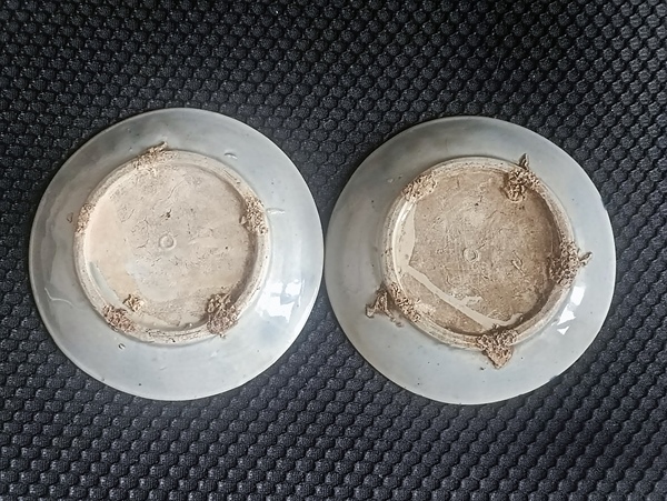古玩陶瓷清.青花靈芝紋盤一對拍賣,當前價格98元