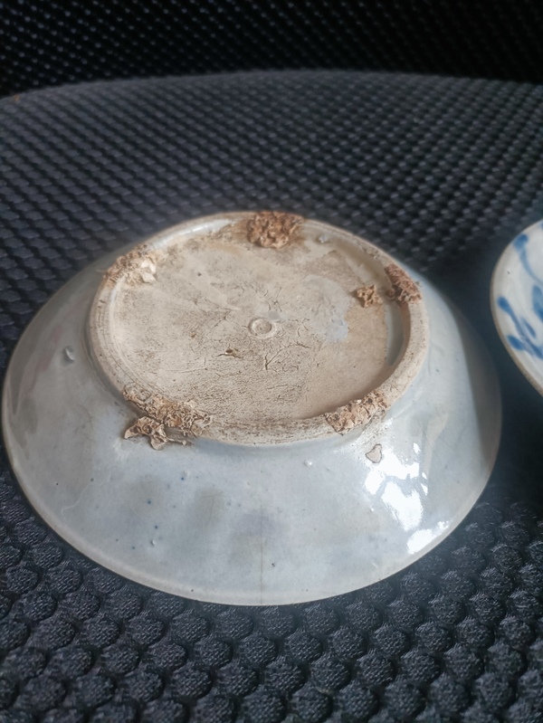 古玩陶瓷清.青花靈芝紋盤一對拍賣,當前價格98元
