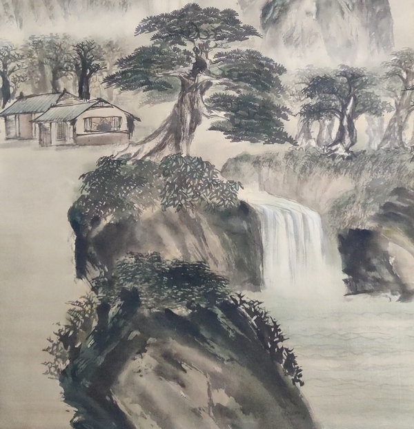 古玩字畫中國(guó)南派山水畫大師臺(tái)灣著名畫家簡(jiǎn)大坤山居圖絹本手工原裱立軸拍賣，當(dāng)前價(jià)格688元