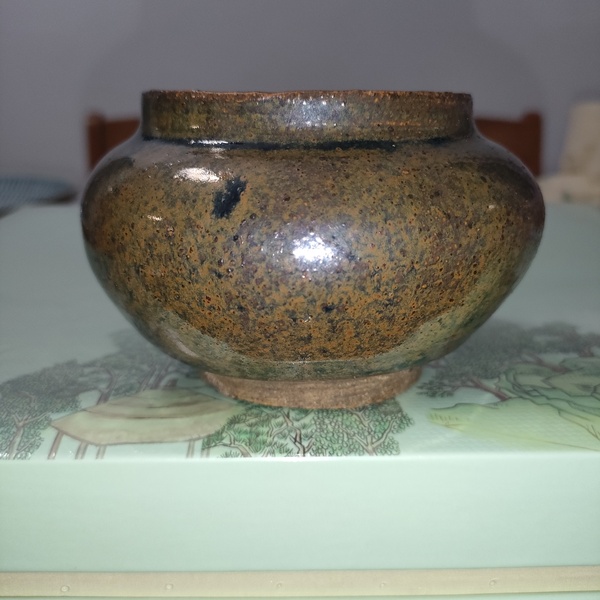 古玩陶瓷明早期,磁州窯鐵銹花釉蓋罐拍賣,當前價格299元