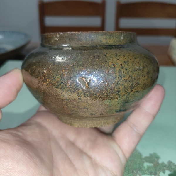 古玩陶瓷明早期,磁州窯鐵銹花釉蓋罐拍賣,當前價格299元