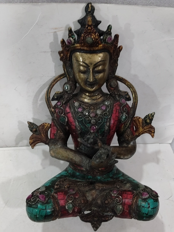 古玩雜項(xiàng)銅鎏金鑲嵌寶石度母座像拍賣,當(dāng)前價(jià)格3000元
